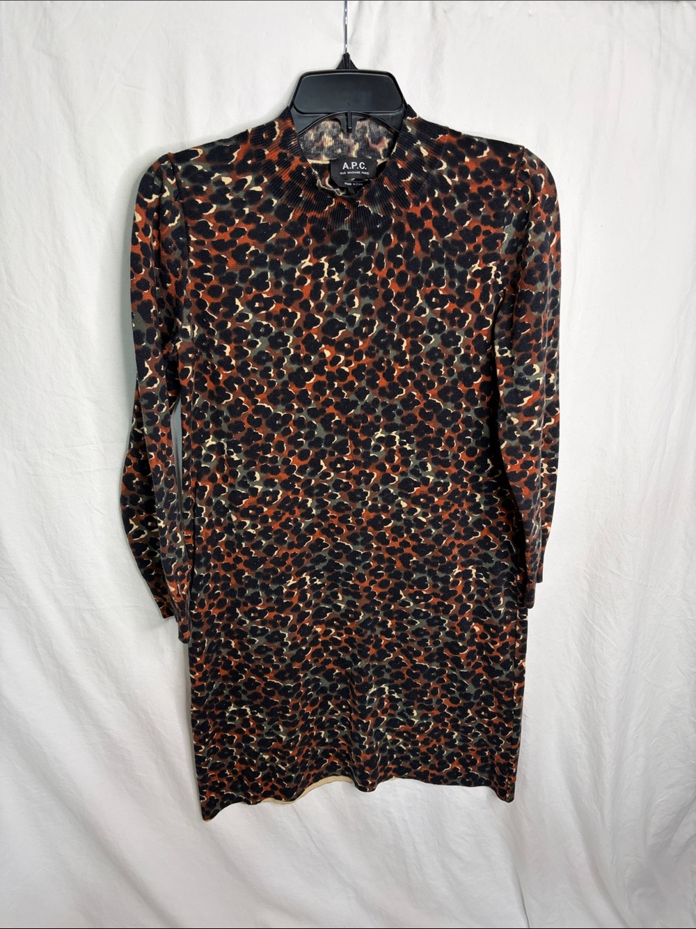 A.P.C. Long-Sleeve Leopard-Print Dress in Brown and Black